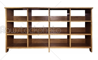 empty wood bookshelf isolated on white with work parts
