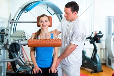 Patient at the physiotherapy doing physical therapy