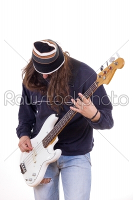 man with cap and bass guitar