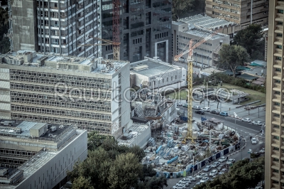 Aerial view of construction site in Tel Aviv, Israel