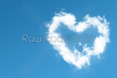 Fluffy heart cloud on blue sky