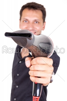 hairdresser holding professional blow dryer