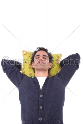 man sleeping on a pillow