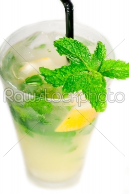 mojito caipirina cocktail with fresh mint leaves