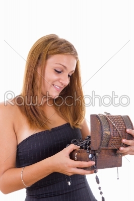 pretty smiling girl with jewelry box