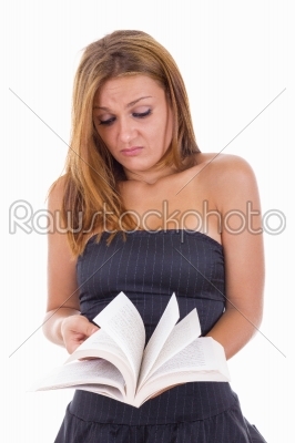 sad girl student holding a open book