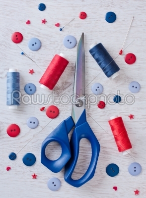 Sewing kit ona  wooden table