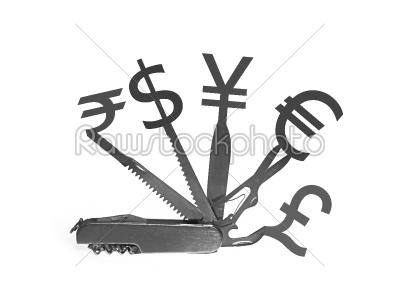 Swiss Knife with different currency symbols, Concept